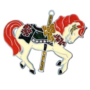 Vintage Stained Glass White Carousel Horse With Red Mane Suncatcher Ornament